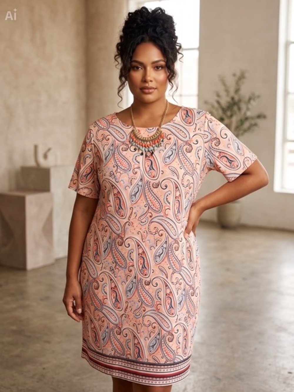 Kim Rogers Pink Paisley Short-Sleeve Mini Dress